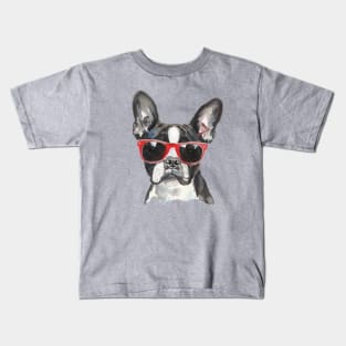 Boston Terrier with Sunglasses Kids T-Shirt